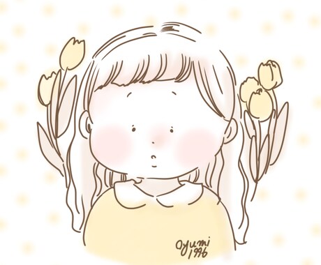 ゆるふわ可愛い女の子アイコンお描きします 可愛いレース・花の枠付き、カラフル、ゆるふわ、線なし イメージ2