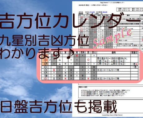 吉方位カレンダー☆毎日の吉方位がわかります 大吉・中吉・小吉方位・開運散歩お薦め方位がわかるカレンダー イメージ1
