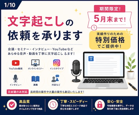 5月末まで1分50円でで文字起こしをします 【正確性×速攻】ビジネス文書検定1級保持。 AI以上の信頼を イメージ1