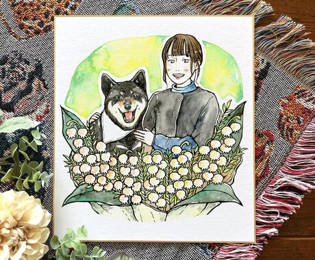 色紙サイズ◇ナチュラルタッチ◇水彩似顔絵かきます あたたかみある水彩イラスト！原画発送無料 イメージ2