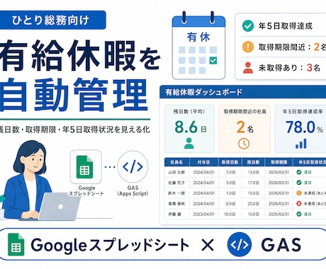有給休暇の残日数と取得期限を自動管理します イメージ1