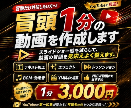 海外の反応・朗読｜冒頭1分程度の動画を作成します スライドショー感を減らして、動画の冒頭を見栄えよく整えます。 イメージ1