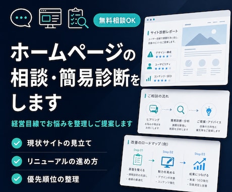 ホームページの相談・簡易診断をします 経営目線でお悩みを整理しご提案します イメージ1