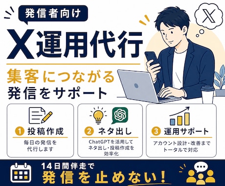 14日間X運用代行！集客をサポートします アカウント設計・投稿作成・運用まで対応 イメージ1