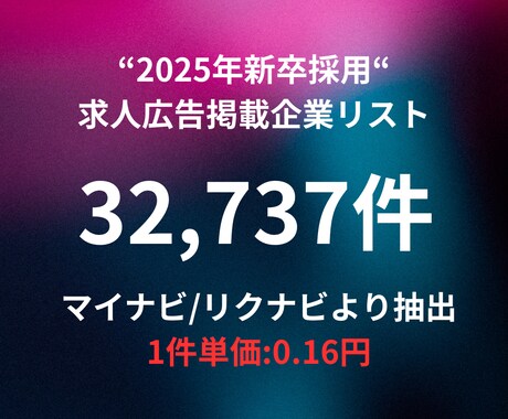 新卒採用の求人広告へ掲載してる企業リスト提供します マイナビ、リクナビ25卒に掲載していた企業リストになります イメージ1