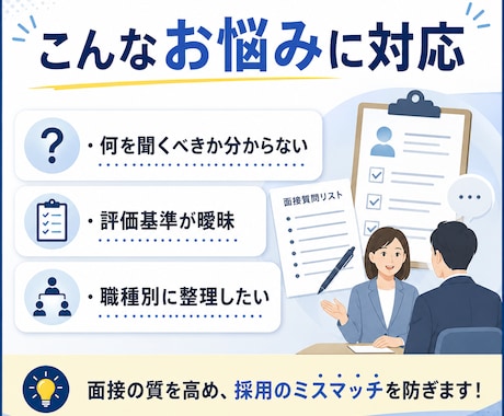 面接質問票・評価表を作成します 採用現場で使いやすい質問票と評価表を整えます イメージ2