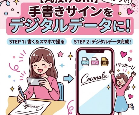 手書きサインからスタンプ用のデータを作成します スマホ写真でデータ作成。お店への注文方法も教えます イメージ1
