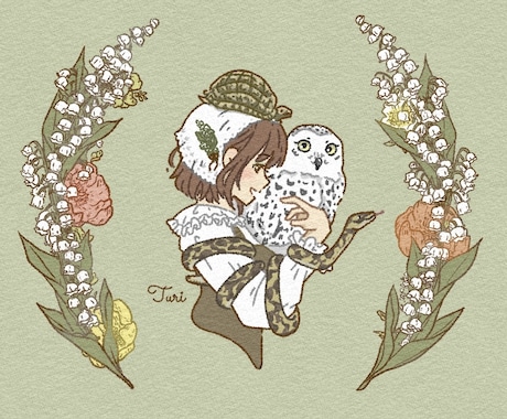 商用可！ナチュ可愛な飼い主とペットの似顔絵描きます *犬*猫*小動物*鳥*爬虫類*猛禽類*どの子でも♡ イメージ1