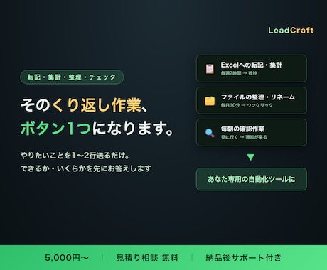 面倒なくり返しPC作業を自動化ツールにします データ転記・集計・ファイル整理などの定型作業をラクに イメージ1