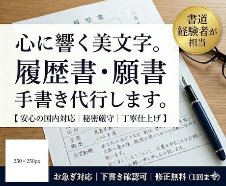採用担当に伝わる美文字　履歴書を丁寧に代筆します 人数限定！モニター価格でご提供いたします イメージ1