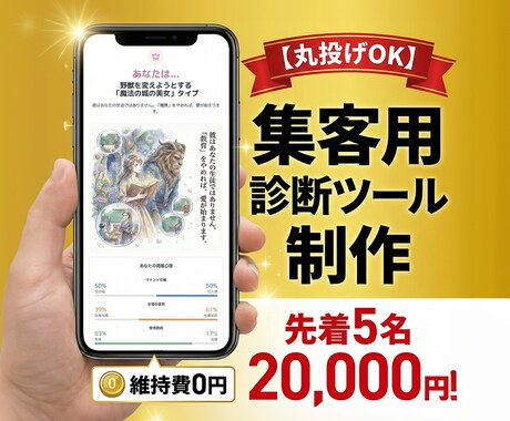 先着5名！全部込み2万！丸投げ診断ツール作ります 5万円の内容をモニター価格で。画像・文章・設定まで完結。 イメージ1