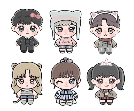 ぽてぽてなミニキャラ/ぬいぐるみ風の似顔絵描きます ぽてぽてしたミニキャラで似顔絵描きます！プレゼントにも！ イメージ1