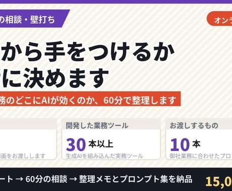 生成AIをどこから使うか60分で整理します 自社の業務のどこにAIが効くのか、60分で整理します イメージ1
