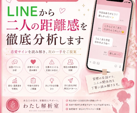 LINEから二人の距離感を徹底分析します 脈あり？脈なし？会話から恋愛サインと次の一手を読み解きます イメージ1