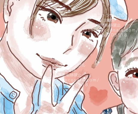 水彩画風のおしゃれで可愛い似顔絵を制作いたします オシャレでゆるふわほんわか。プレゼントや記念日にもおすすめ。 イメージ2