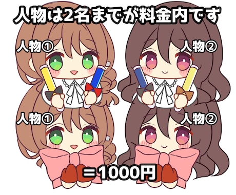 1000円！固定構図で計4体描きます 構図固定で格安即納！さくっと気軽に依頼したい方に イメージ2