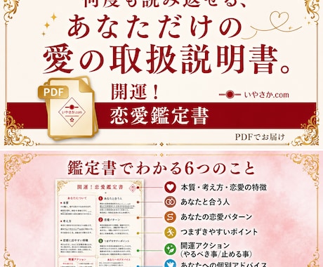 幸せな恋を引き寄せる！特別な恋愛鑑定書お届けします あなたの強みを活かした具体的な開運アクションが満載！ イメージ1
