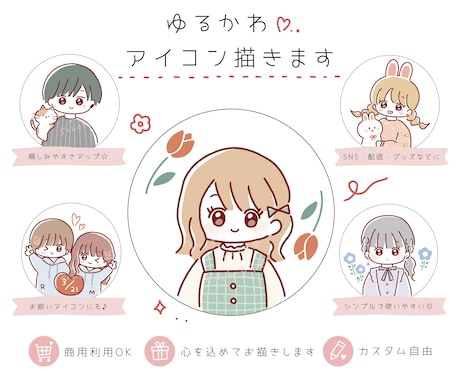 カスタム自由！ゆるかわデフォルメイラストを描きます SNS、グッズ、挿絵、プレゼント、お揃いアイコンに♪ イメージ1
