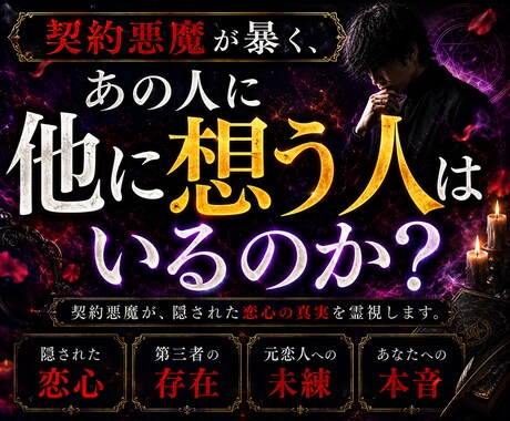 契約悪魔が暴くあの人に好きな人はいるのか霊視します 「他にいるかもしれない」「私以外かも」その不安に答えます。 イメージ1