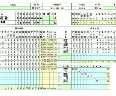 野球チームの各選手成績、チーム戦歴をデータ化します 成績管理もチームの力に！印刷・共有しやすいデータで納品！ イメージ2