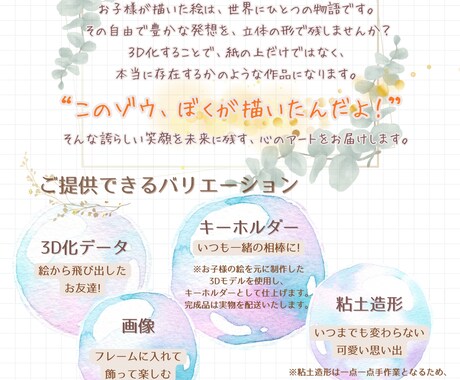 お子様の絵を世界に一つの3D立体データにします 「ぼくが描いたんだよ！」が形になる、記憶に残るアート イメージ2