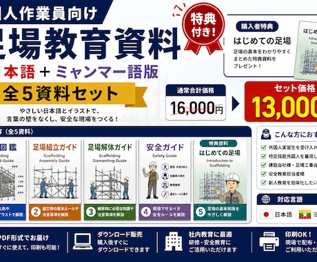 外国人実習生向けの足場の教科書を販売します やさしい日本語＋ミャンマー語で学べる足場の教科書 イメージ1
