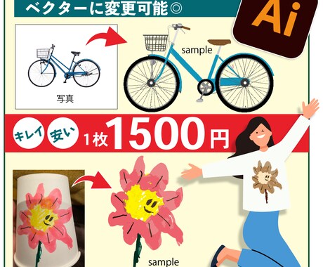 イラストや写真などベクターデータにて作成しますます シンプルなものを印刷、拡大可能なデータに仕上げます！ イメージ1