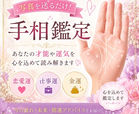 写真を送るだけ♪あなたの手相を心を込めて鑑定します ❁⃘*.ﾟあなたの手のひらには、未来へのヒントがあります。 イメージ1
