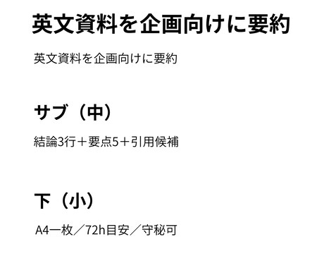 英文資料を企画向けに要約します 英語要約／英文資料を企画向けに整理（結論＋根拠＋引用候補） イメージ1