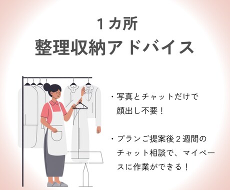 苦手レベル に合わせた収納アドバイスをします 2級建築士が無理なく続けられる収納プランをご提案〈1カ所〉 イメージ1