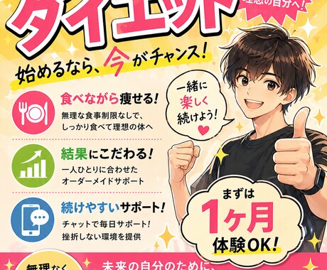 食事習慣を身につけるダイエットします 何を食べればいいか分からない方へ。ご相談ください。 イメージ1
