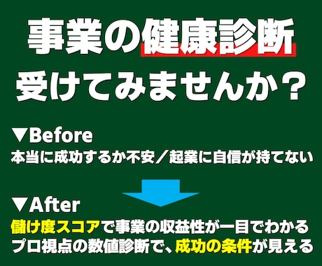 起業・副業前〝儲け度〟チェック！数値で可視化します 事業の収益力を専門家が診断。6つの指標で成功率が判明！ イメージ2