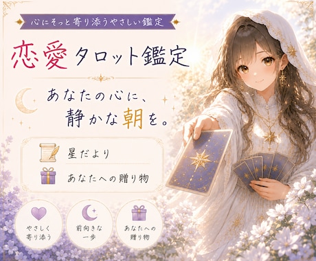 恋愛タロットであなたの心に寄り添います 心にそっと寄り添う、優しい鑑定であなたの心に、静かな朝を。 イメージ1