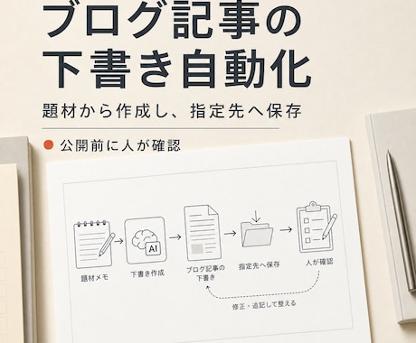 ブログ記事の下書き自動生成の仕組みを作ります 記事づくりの手間を減らし、確認できる下書きまで整えます イメージ1