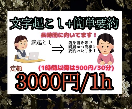文字起こし+簡単要約します 手間が省ける！文字起こし+要約で定額3000円(＞⩊＜) イメージ1