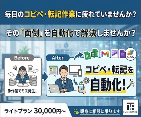 GAS・API連携で業務を自動化します 入力・転記・集計作業を自動化して効率化をサポート イメージ1