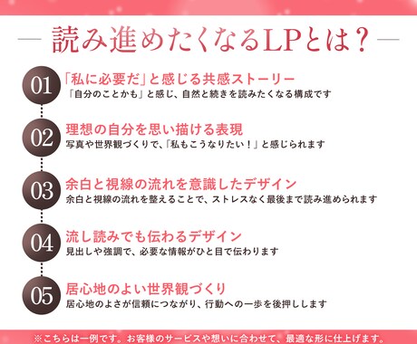 3名様限定★読み進めたくなる女性向けLP制作します STUDIO実装まで可能｜伝わる・選ばれるLPを作成します イメージ2