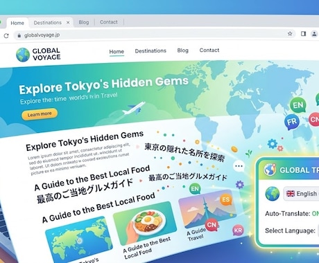 ウェブサイトを動的に自動翻訳機能を導入します インバウンド訪日客に対応。サイトが自動で多言語に変わります イメージ1