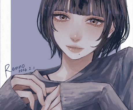 お顔が可愛い、リアルでアンニュイな女の子描きます 【厚塗り　リアル　アンニュイ　彩度低め】なイラストを作成♩ イメージ2