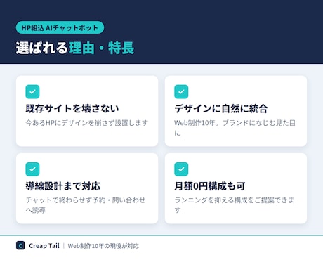 既存HPにAIチャットボットを設置します 24時間“接客”するAIを今あるサイトにそのまま設置 イメージ2
