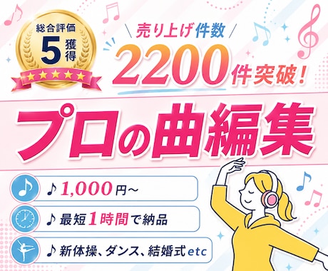 1曲1000円〜【最安＆最短！】プロが曲編集します イメージ1