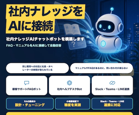 社内ナレッジAIチャットボットを構築します FAQ・マニュアルをAIに接続し問い合わせに自動回答 イメージ1