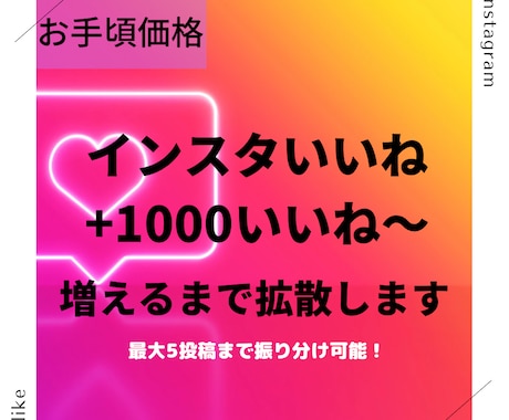 インスタグラムのいいねを＋1000〜増やします いいね数振り分け可能！おすすめに乗りやすく！