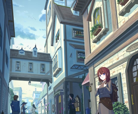 背景、キャラクター+背景の一枚絵の作成承ります ストーリー、世界観等を表現するのが得意です。 イメージ2
