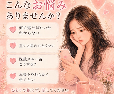 彼に送るLINE返信を本音で一緒に考えます 重くならず本音が伝わる彼への一文を女性目線で考えます イメージ2