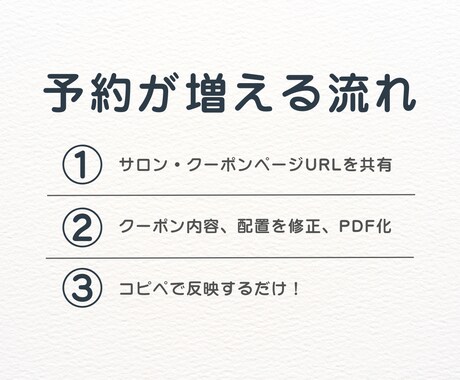 ホットペッパークーポンの予約が入る改善をします “貼るだけ”のテキストで、翌日から使えます。 イメージ2