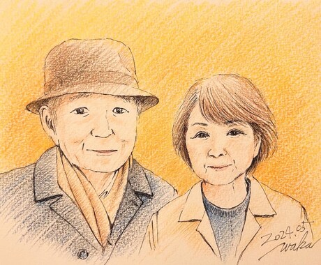 大切な記念日に、温かみのある手描き似顔絵を描きます ギフトとして色鉛筆の温もり溢れる手描き似顔絵を贈ります イメージ1