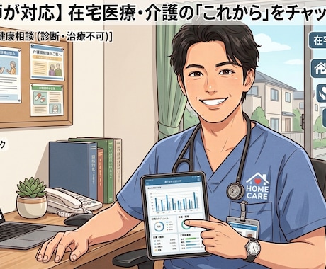 家での療養や介護の進め方、疑問や不安に寄り添います 大切なご家族の在宅ケア、医療の視点から一緒に整理します イメージ1