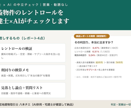 収益物件のレントロールを宅建士×AIがチェックます その利回り本当に出ますか？不動産投資の落とし穴をリストアップ イメージ2