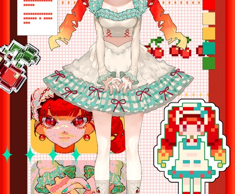 ポップなフィギュア風の１枚絵を描きます 全身イラストをドット絵やシール風のイラストでデコります。 イメージ2